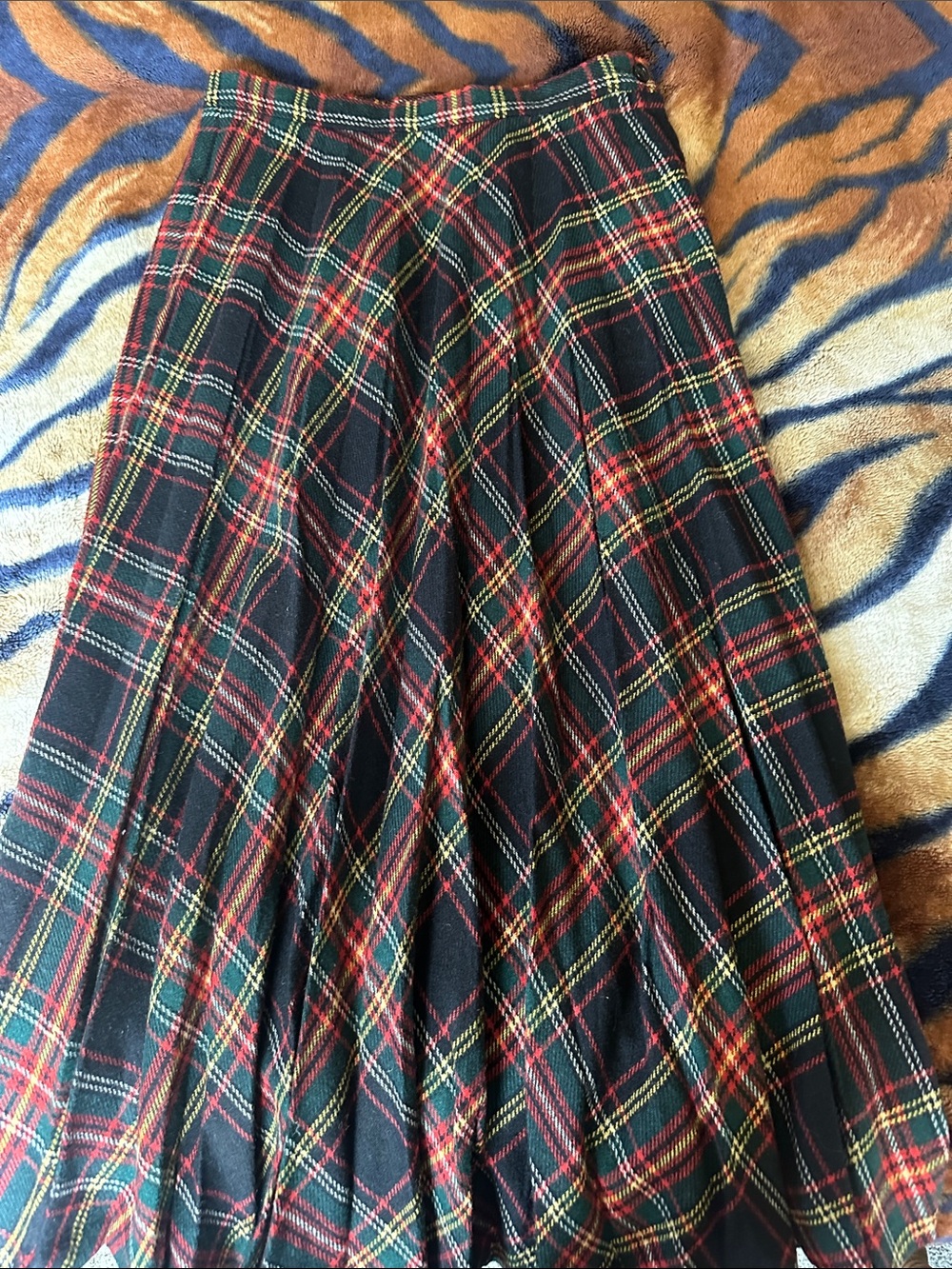 Classic Black Tartan Pleated A-Line Skirt with Red and Green